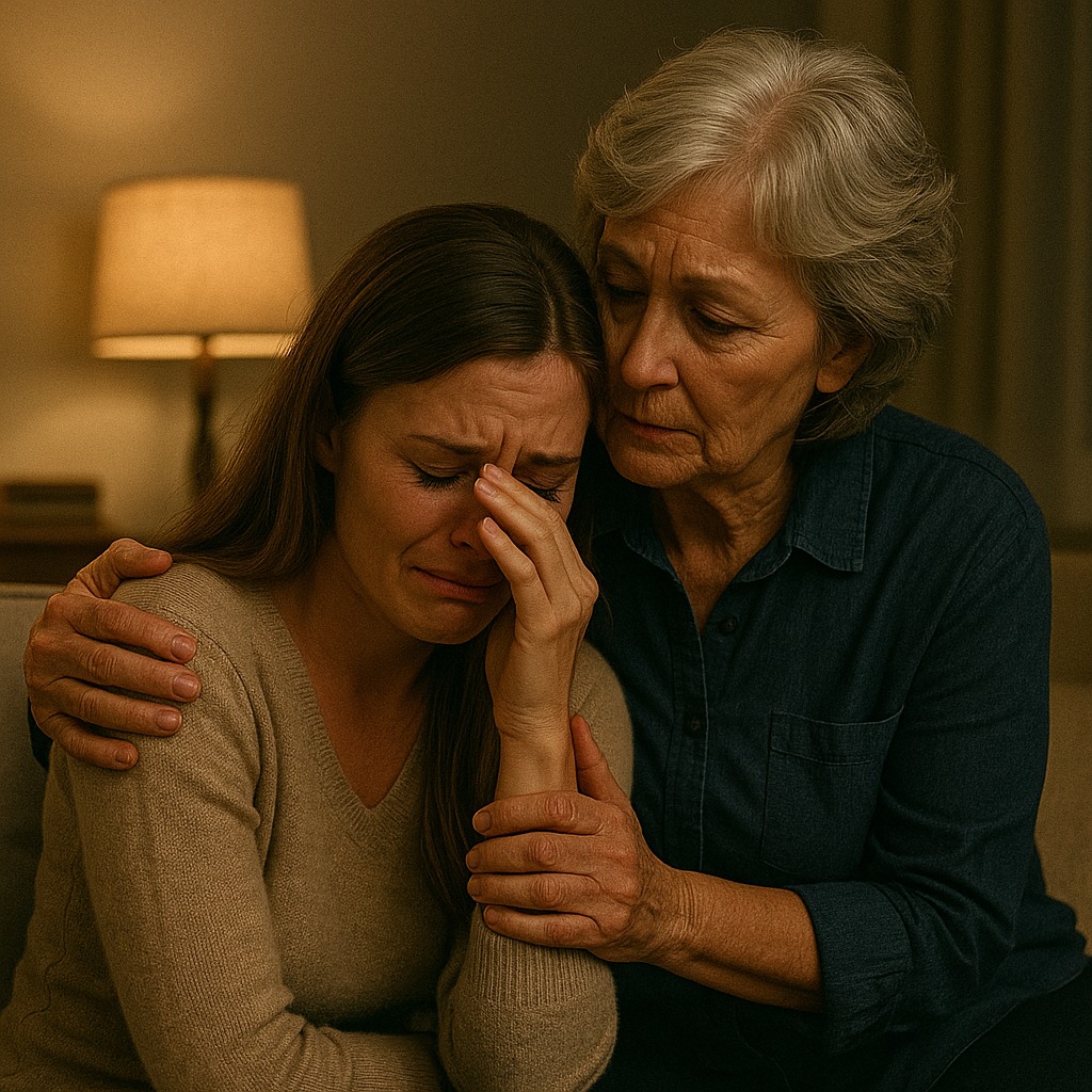 Femme réconfortant sa fille en larmes