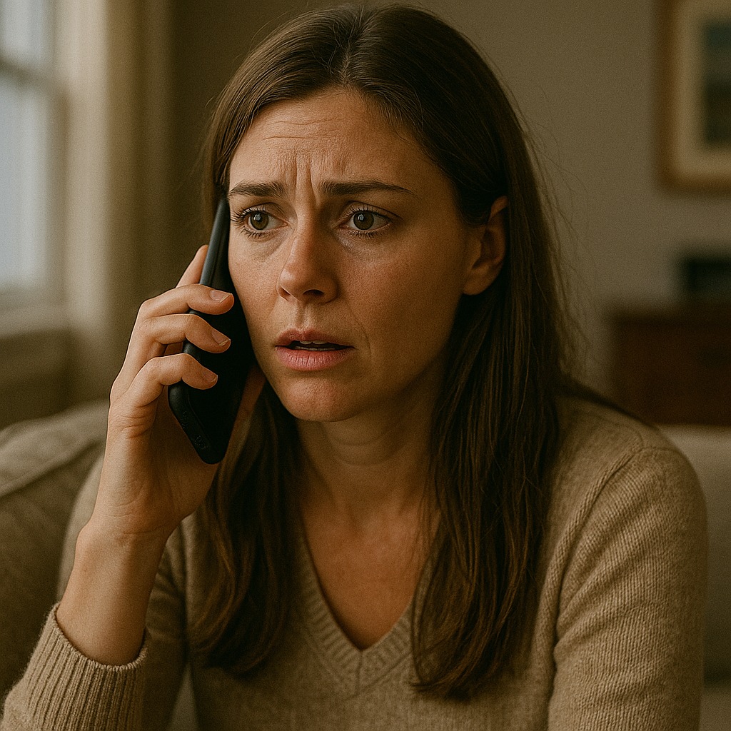 Femme au téléphone, l'air stupéfait