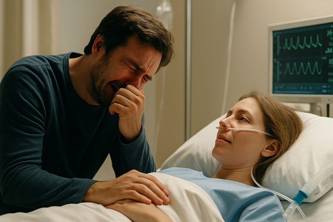 Couple se tenant la main dans un environnement médical