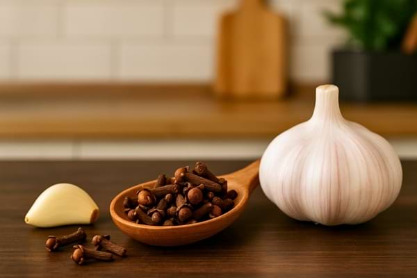 Préparation maison d'ail et clous de girofle