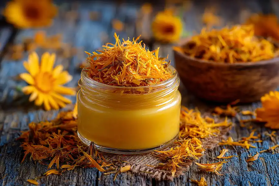 Préparation maison de baume au calendula