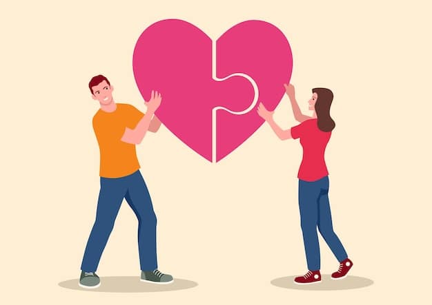 Couple reconstruisant un puzzle en forme de cœur